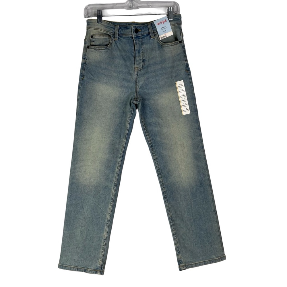 Cat & Jack Jeans Boys 14 Blue Straight Leg Denim Light Wash Adjustable Waist